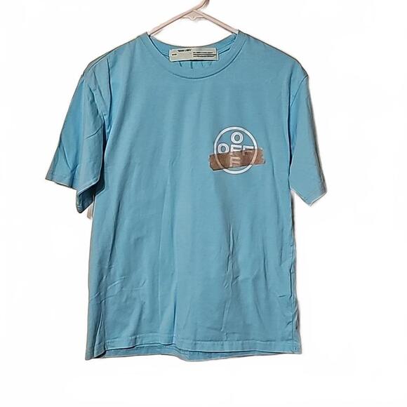 Off-White Virgil Abloh Men’s Slim Fit Tape Arrows T-Shirt in Blue Taupe White Sm - Picture 1 of 8